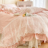 100% Cotton Romantic French Princess Wedding Bedding Set Lace Ruffles Duvet Cover Lace Bed Sheet Bed Skirt Bedspread Pillowcases