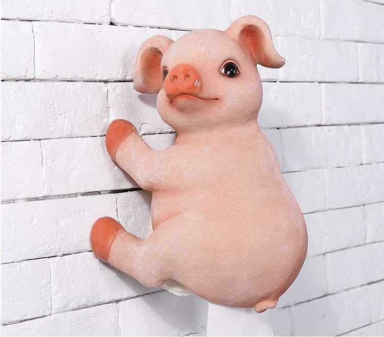 Cute Pig Roll paper towel rack wall hanging toilet Tissue Box household roll paper box bathroom waterproof toilet paper holder