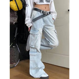 OKLULU  -  Womens Jeans High Waist Baggy Vintage Multiple Pockets Straight Hip Hop Y2K Pants Streetwear American Wide Leg Denim Trouser