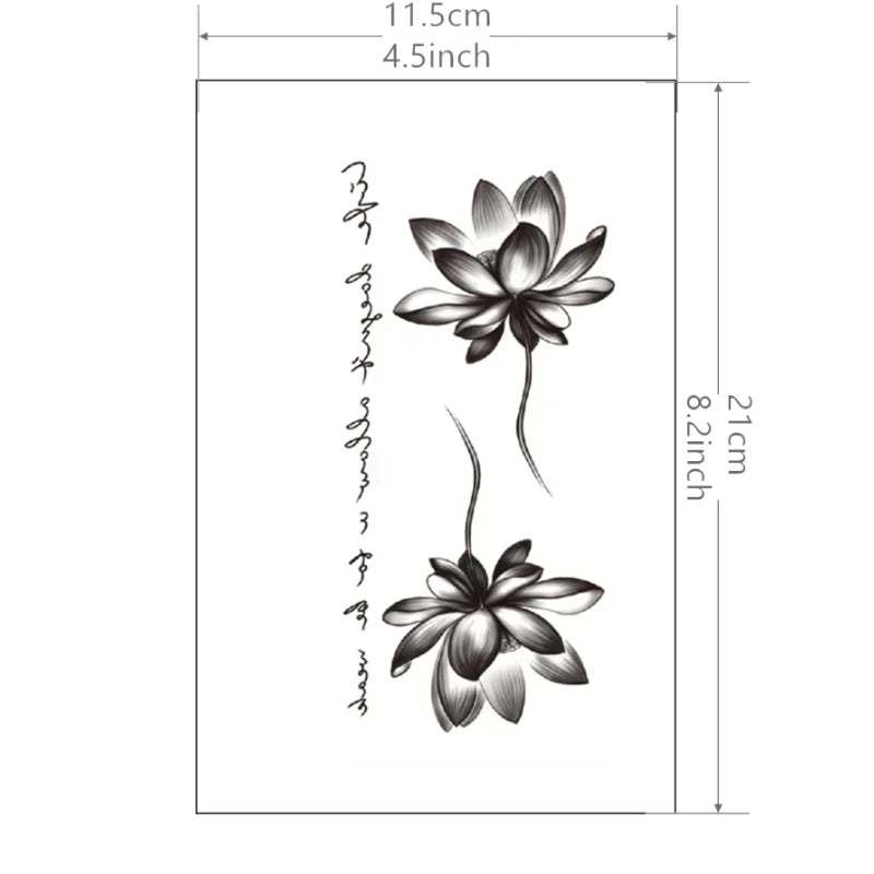 OKLULU  -  1 Sheet Flower Lotus Tattoo Sticker Waterproof Lasting Temporary Tattoo