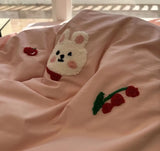 OKLULU  -  Cute Sweet Embroidery Rabbit Pink Bedding Set,twin Full Queen King Kawaii Cotton Home Textile Bed Sheet Pillow Case Quilt Cover