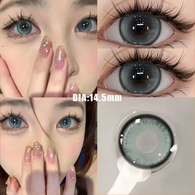 OKLULU 1Pair New Color Contact Lens Korea Pupils Nature High Quality Myopic Gray Lens Blue  Eyes - 0.00 to- 8.00 Diopter Lenses