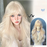 OKLULU  -  White gold color Synthetic Wigs Long Wavy Natural Hair for Women Natural Wave Cosplay Party Daily Use Lolita Wig Heat Resistant