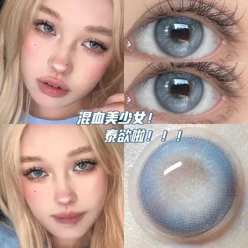 OKLULU 1Pair New Color Contact Lens Korea Pupils Nature High Quality Myopic Gray Lens Blue  Eyes - 0.00 to- 8.00 Diopter Lenses