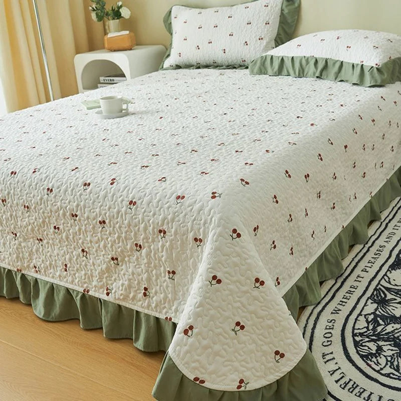 Oklulu  New High Grade Bed Cover Double-layer Yarn Cotton Hemp Household Non-slip Thickened Clip Cotton Sheet Lace Covers Blankets