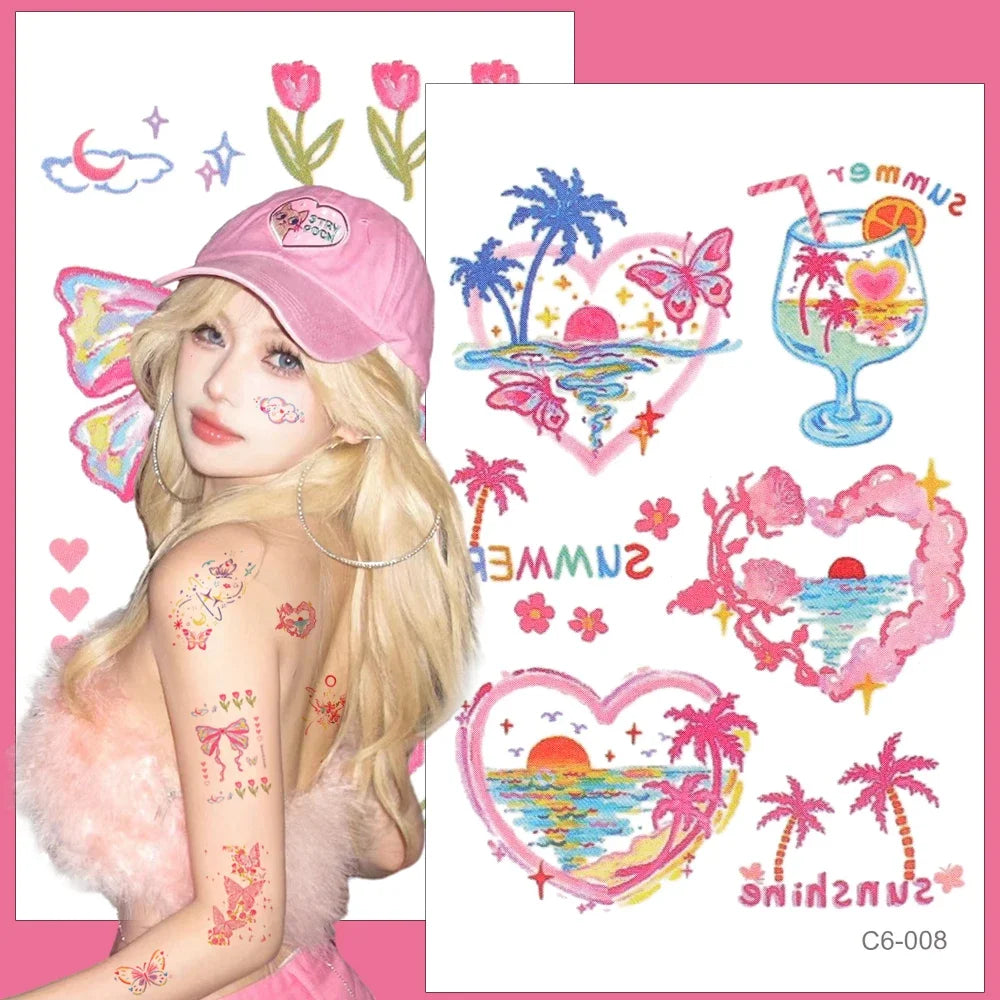 Oklulu  Self Adhesive Temporary Sticker Tattoo Flower and Butterflies Colorful Body Art Tattoos Waterproof Fake Colorful Arm Body Tattoo