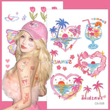 OKLULU  -  Flower and Butterflies Temporary Sticker Tattoo Self Adhesive Colorful Body Art Tattoos Waterproof Fake Colorful Arm Body Tattoo