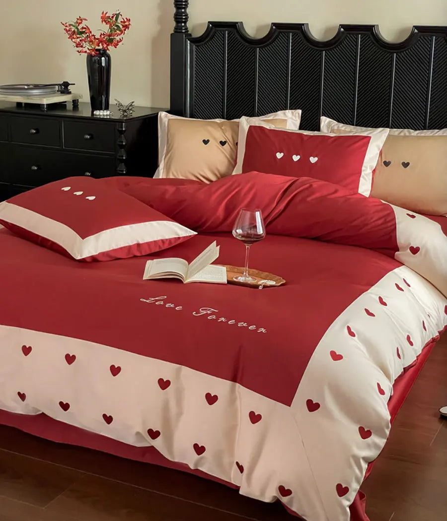 OKLULU  -  Fashion sweet red khaki heart bedding set,full queen king trend modern cotton home textile bed sheet pillow case duvet cover