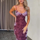 Vintage Print Slip Long Dress Sexy V-neck Sleeveless Bodycon Dresses Aesthetic Coquette Party Club Backless Robe Summer