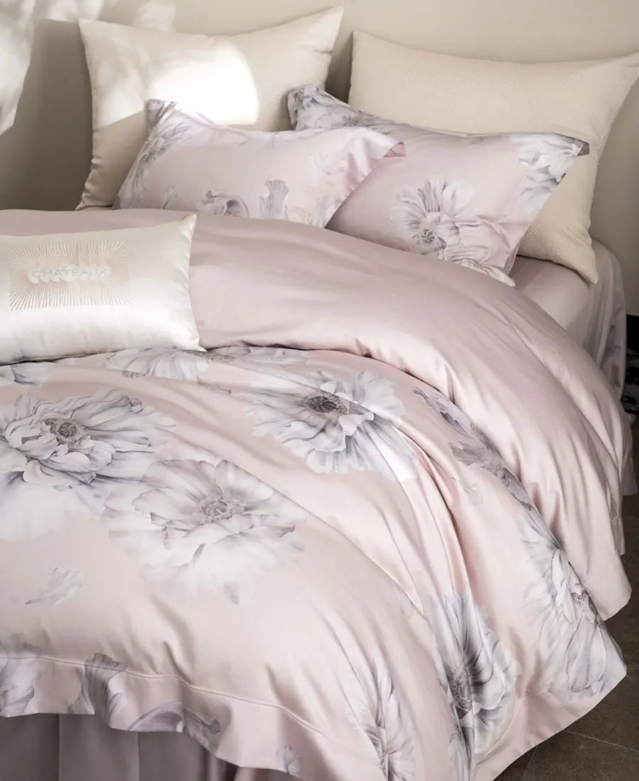 OKLULU  -  Sweet fairyfair pastoral flower pink grey bedding set,full queen king 80s cotton home textile bed sheet pillow case duvet cover