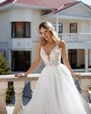 Oklulu   Boho Lace Wedding Dresses A Line V Neck Bridal Dress Sleeveless Women Wedding Gowns