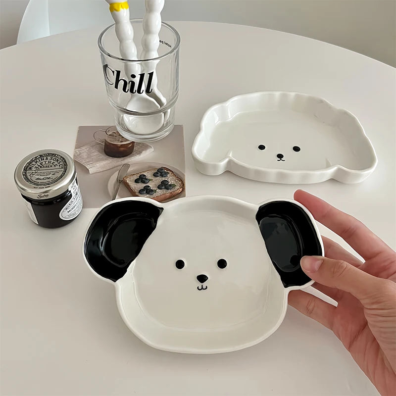 OKLULU Cute Korean Ceramic Plates Spoon For Food Kawaii Cartoon Dinner Breakfast Cake Dessert Salad Decorative Dishes Kitchen Tableware