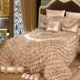 Luxury Champagne Wedding Style Jacquard Stereoscopic Lace Bedspread Bed skirt Bed Shett Coverlet Bed Cover Set Pillowcases