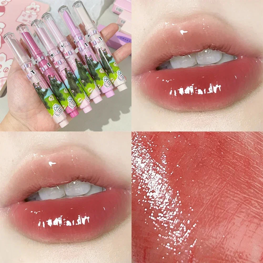 Oklulu Heart-shaped Jelly Mirror Lipstick Pen Waterproof Non-stick Cup Lasting Clear Solid Lip Gloss Moisturizing Lips Makeup Cosmetics