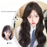 OKLULU  -  Wig Black Long Body Wave Wig with bangs for Women Black Cosplay Lolita Natural Hair Heat Resistant Synthetic wigs  Headband