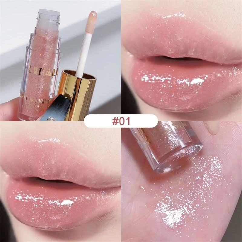 Oklulu Crystal Glitter Lip Gloss Moisturizing Waterproof Liquid Lipstick Sexy Plump Lip Glow Oil Deep Moisturizing Lip Balm Girl Gift