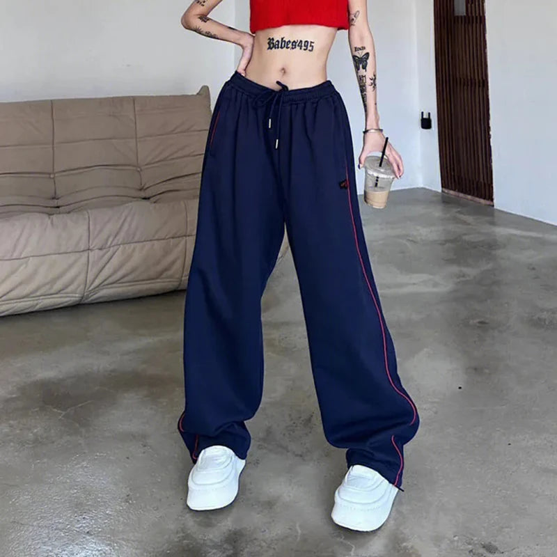 Oklulu  Vintage Baggy Jogging Striped Sweatpants Women Y2k Harajuku High Street Sport Pants Elastic Waist Straight Casual Trousers