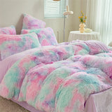 Shaggy Coral Fleece Cozy Princess Bedding Set Mink Velvet Gradient Quilt/Duvet Cover Set Bed Comforter Cover Blanket Pillowcas