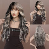 OKLULU  -  Synthetic Silver Ash Wavy wigs With Bangs Natural Soft Woven Body Long Curly Wig For Women Daily Party cosplay Costume Wigs