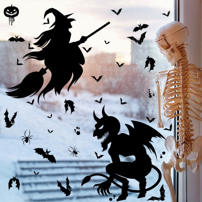 Black Halloween Decoration Skeleton Hand Pumpkin Door Sticker Ghost Party Decoration Trick Or Teat Happy Halloween Day Decor