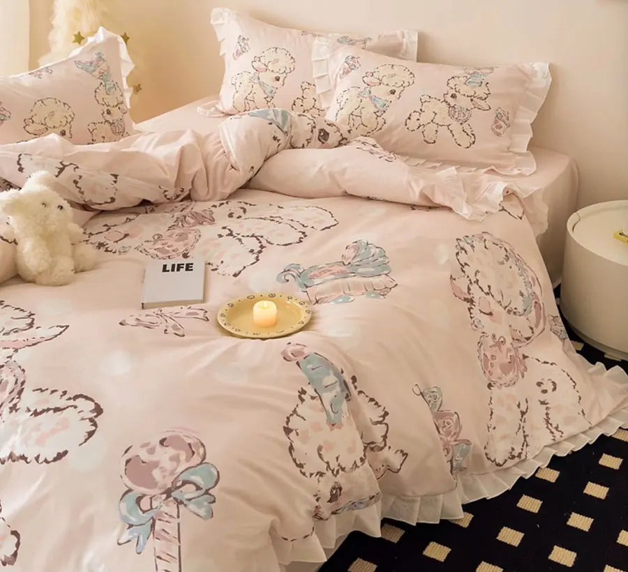 OKLULU  -  Cute Sweet Cartoon Lamb Bedding Set Child Kid,full Queen Lovely Fairyfair Cotton Home Textile Bed Sheet Pillow Case Quilt Cover