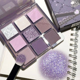 Oklulu 9 Color Glitter Eyeshadow Palette Purple Violet Shimmer Pearlescent Matte Acrylic Eye Shadows Palette Eye Make Up Waterproof