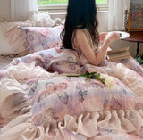 OKLULU  -  Vintage butterfly purple pink bedding set,full queen king elegant fairyfair ruffle home textile bed sheet pillowcase quilt cover