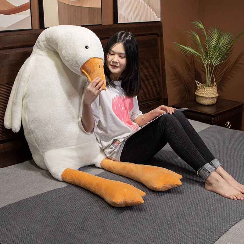 OKLULU Big Size Fluffy Duck Plush Toys Sleep Pillow Cute Animal Stuffed Swan Goose Plush Dolls Floor Mat Kids Girls Birthday Gift