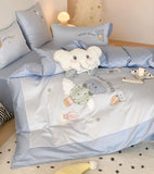 OKLULU  -  Fashion cute embroidery blue elephant balloon bedding set,full queen king cotton home textile bed sheet pillow case duvet cover