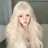 OKLULU  -  White gold color Synthetic Wigs Long Wavy Natural Hair for Women Natural Wave Cosplay Party Daily Use Lolita Wig Heat Resistant