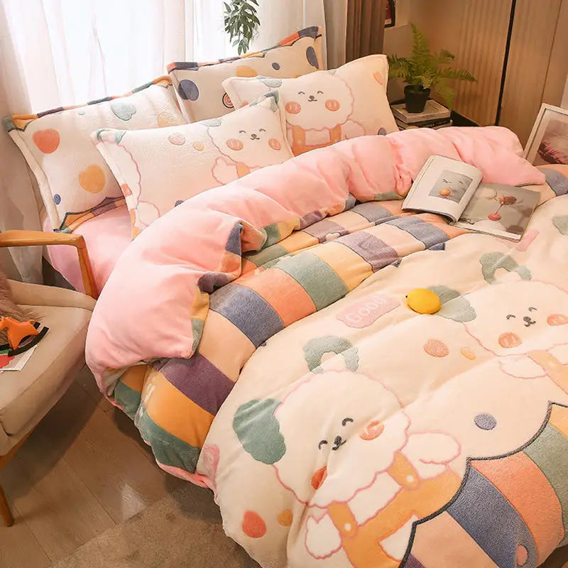 1pc Winter Duvet Cover Cartoon Flannel Warm Comforter Cover Double Size Bed Cover for Kids dekbedovertrek 240x220