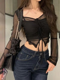 Oklulu Y2K T-Shirts Women Hotsweet Slim Crop Tops Female Sexy Irregular 2 Piece Set Ladies Spicy Girl Fashion Basic Tight T Shirt