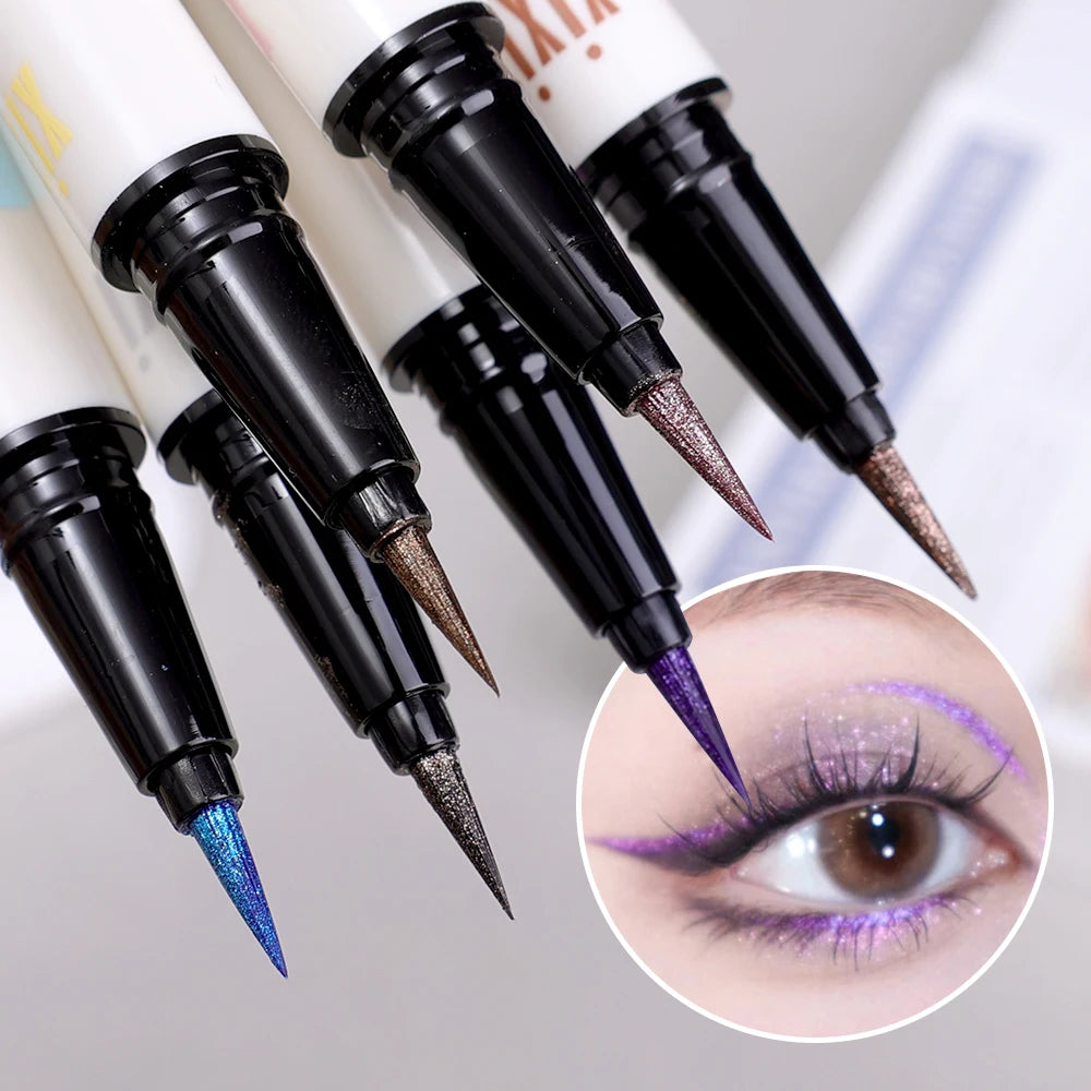 Oklulu 6 Colors Thin Pearlescent Eyeliner Liquid  Pencil 3 in 1 Shiny Silkworm Eye Shadow Stick Lasting Smooth Glitter Eyeliner Makeup