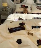 OKLULU  -  Cute towel embroidery dog cat brown green bedding set,twin full queen king cotton home textile bed sheet pillow case quilt cover