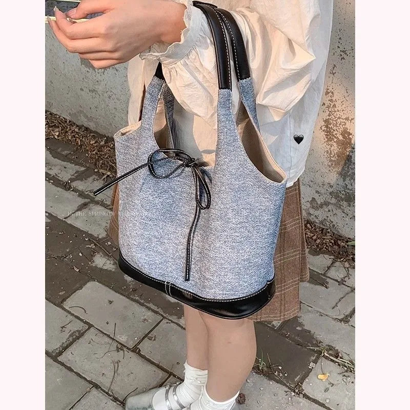 OKLULU  -  Retro Denim Canvas Bag Purse Women 2024 Hot Girls Bow Casual Underarm Shoulder Bag Ladies New Vintage Y2k Handbag Chic