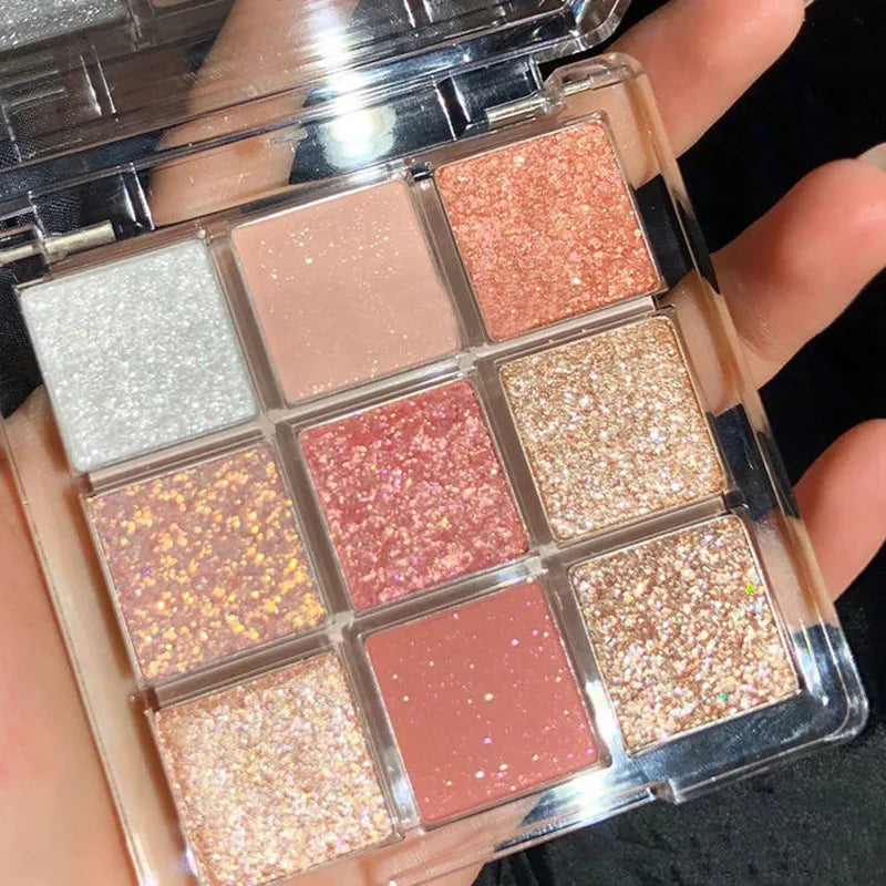 OKLULU  -  Snow Sequin 9-Color Eye Shadow Palette Glitter Snowflake Diamond Pink Eye Shadow Korean Charming Contour Eyes Make Up Palette