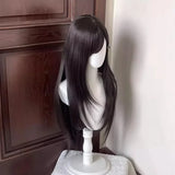 OKLULU  -  Long Straight Synthetic wigs Black Daily Use Wigs with Bangs for Women Heat Resistant Fibre Cosplay Lolita Party Natural Hair