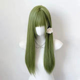 OKLULU  -  Long Silky Straight Synthetic wigs green Cosplay Party Lolita Wig with bangs for Daily party Women Natural Heat Resistant wig