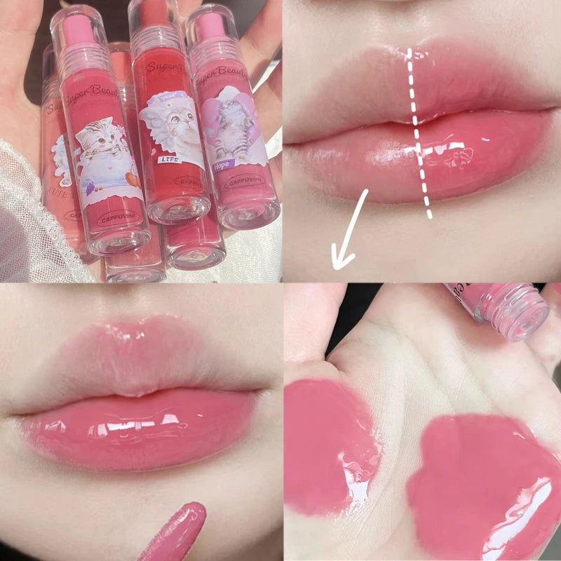 Oklulu Moisturizing Jelly Lip Gloss 6 Colors Lasting Mirror Water Lip Glaze Waterproof Non-stick Liquid Lipstick Lips Makeup Cosmetic