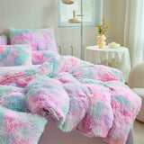 Shaggy Coral Fleece Cozy Princess Bedding Set Mink Velvet Gradient Quilt/Duvet Cover Set Bed Comforter Cover Blanket Pillowcas