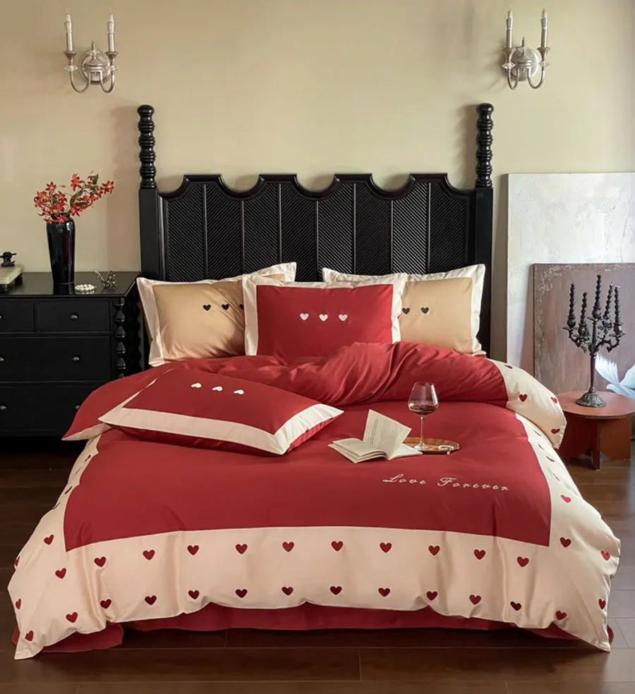 OKLULU  -  Fashion sweet red khaki heart bedding set,full queen king trend modern cotton home textile bed sheet pillow case duvet cover