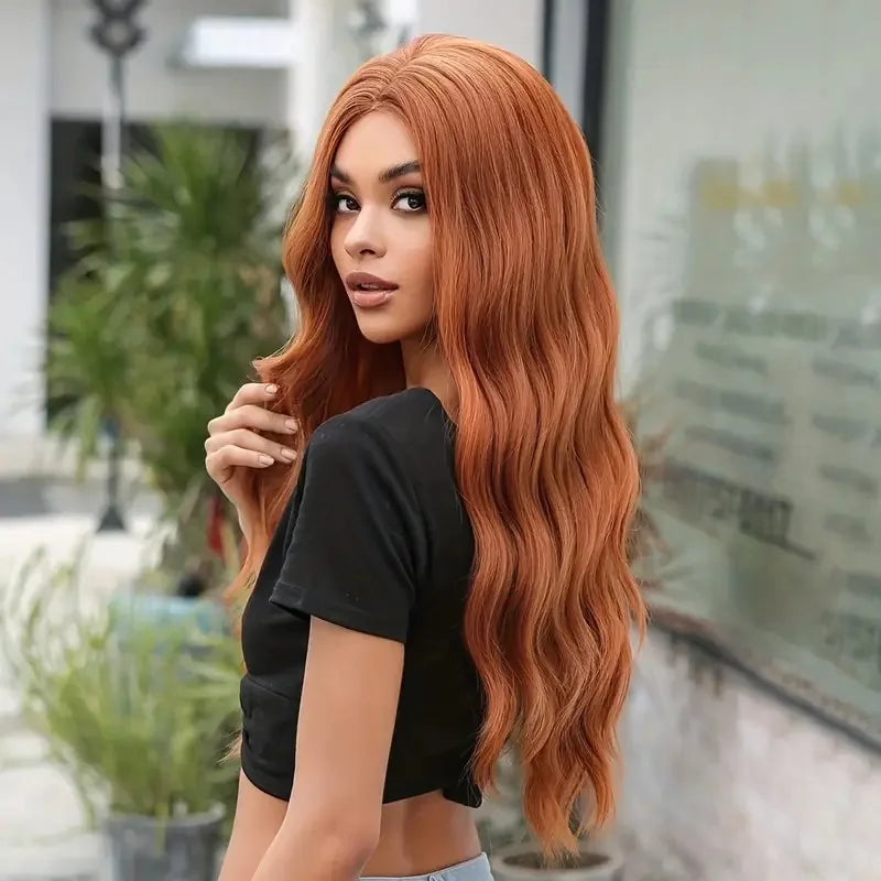 OKLULU  -  Orange wigs Long Curly Hair Wig Feminine Hottie Dress Up deep Curls deep Waves headband wig