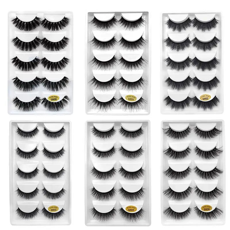 OKLULU  -  Wholesale 10Boxes 5Pairs Natural 3D Mink False Eyelashes Makeup Fake False Eyelash Extension Faux Cils Make Up Beauty G800 G806