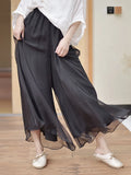 Oklulu Women Elegant Solid Cotton Pants Korean Summer Retro High Waist Two Layer Wide Leg Pant Long Boho Trousers Female