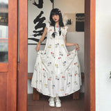 OKLULU  -  Women Retro Floral Sleeveless Dress 2024 Summer New Chic High end Sweet Fairy Printed Strap Travel Photo Long Dresses