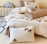 OKLULU  -  Cute cartoon embroidery squirrel rabbit bear bedding set,full queen king cotton home textile bed sheet pillow case duvet cover