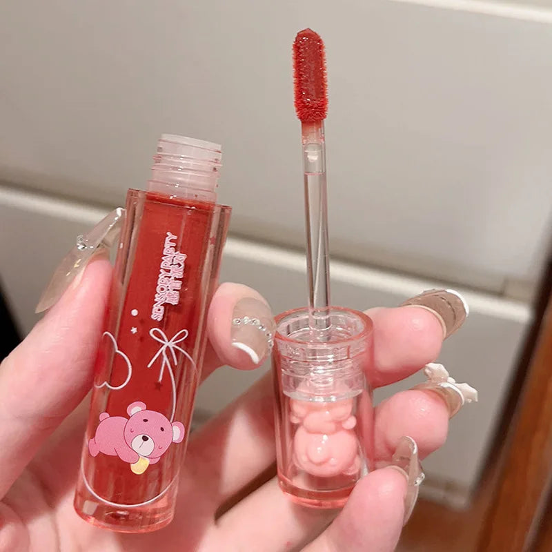 OKLULU  -  Liquid Lipstick Crystal Glossy Lip Glaze Mirror Cute Bear Lip Gloss Waterproof Transparent Nude Lip Girls Makeup Korean Makeup