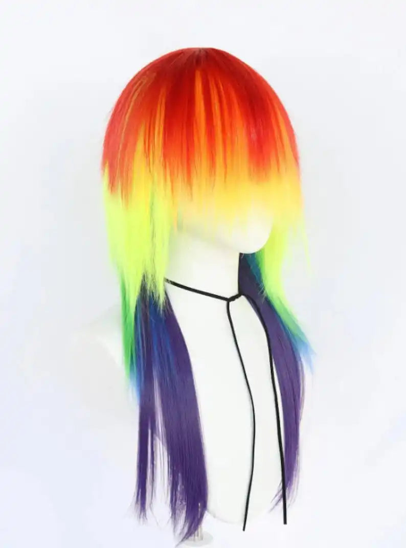 OKLULU  -  Rainbow Dash Long Straight Synthetic Cosplay Wig  Rainbow Wig  Human Hair Wigs on Sale Free Shipping Colored Human Hair Wigs