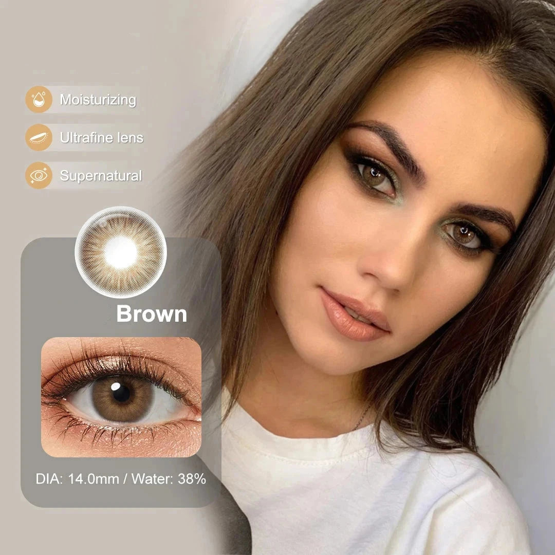 OKLULU （0~-6.00）Natural Colored Contact Lenses with Prescription Myopia Lenses with Degree Brown Lenses Gray Pupils