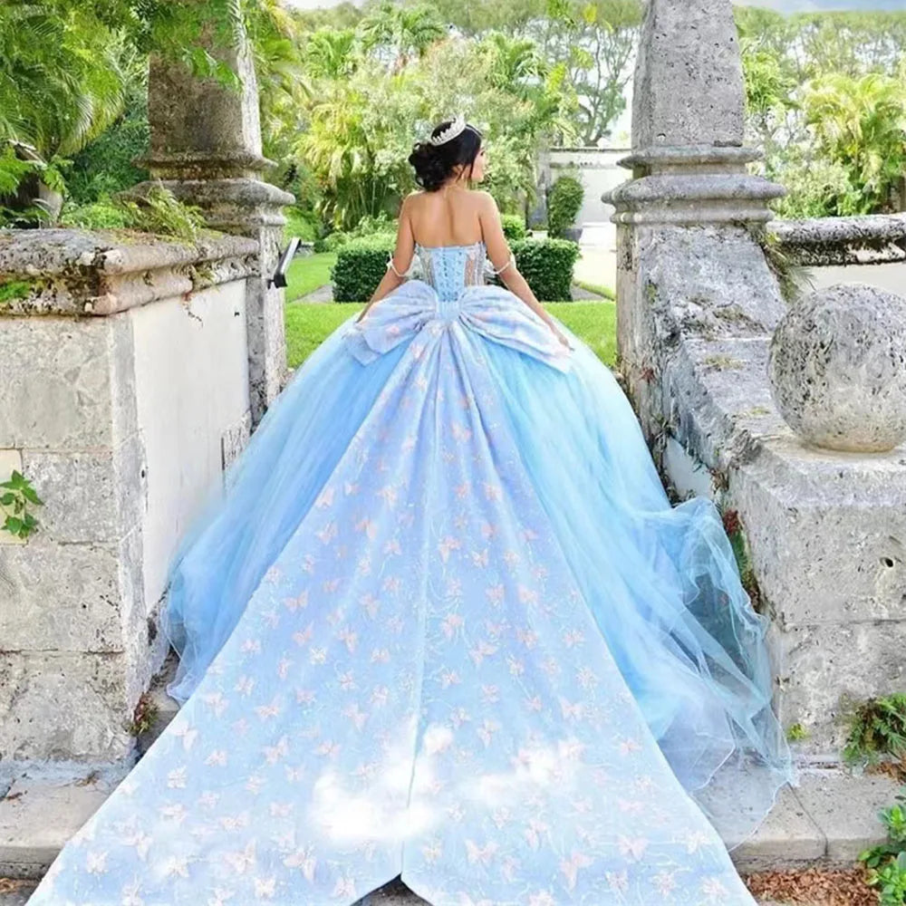 Oklulu  Ball Gown Princess Evening Dresses Sweetheart Butterfly Flower Bow Prom Formal Party Gowns Sweet Dress